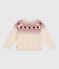 Cardigan enfant en laine et coton à motif jacquard écru AVALANCHE/ AMARANTE