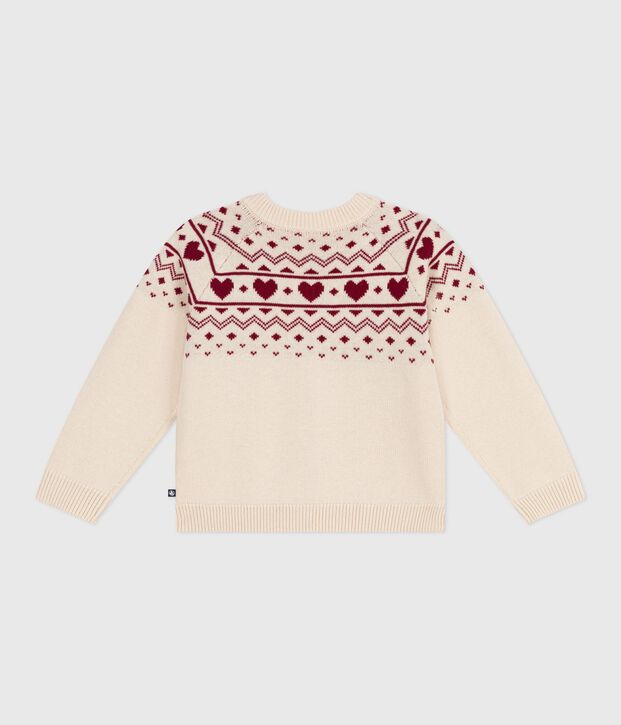 Cardigan van jacquard uit wol en katoen met motief voor kinderen ecru/rood