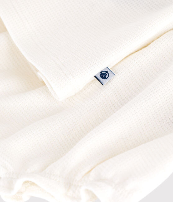 Robe blanche bébé en nid d'abeille à manches courtes et bloomer blanc MARSHMALLOW