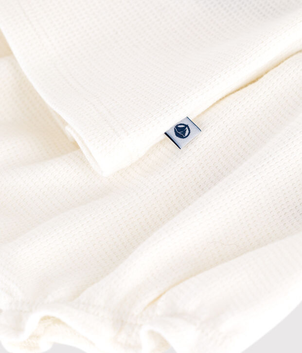 Robe blanche b&eacute;b&eacute; en nid d'abeille &agrave; manches courtes et bloomer blanc