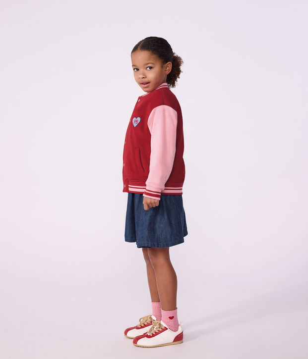 Veste teddy enfant en coton uni colorblock rouge
