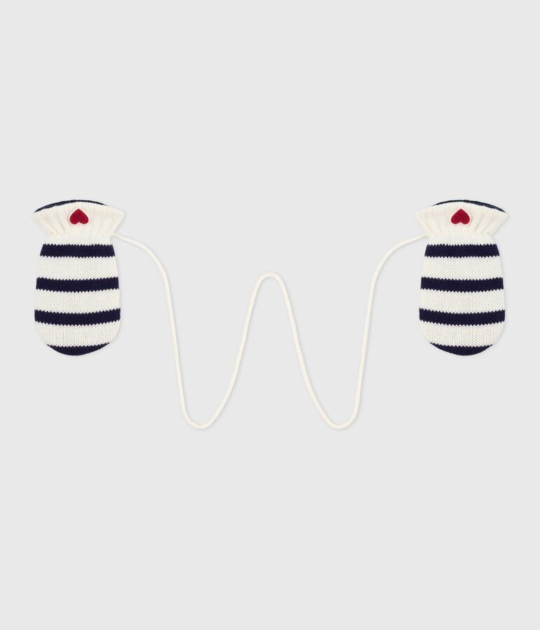 Moufles b&eacute;b&eacute; ray&eacute;es en tricot doubl&eacute; en polaire bleu MARSHMALLOW/ SOIR