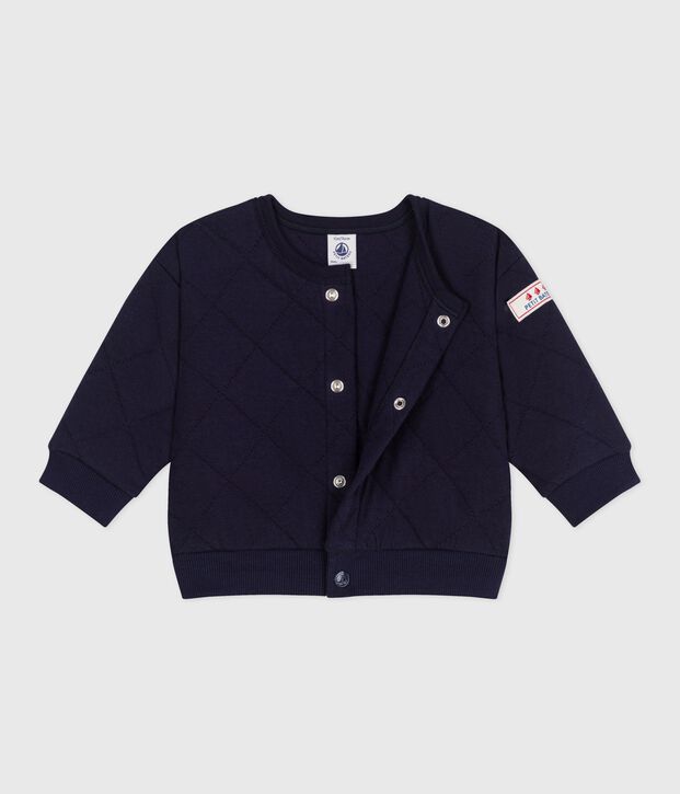 Cardigan b&eacute;b&eacute; en coton &eacute;pais uni bleu marine