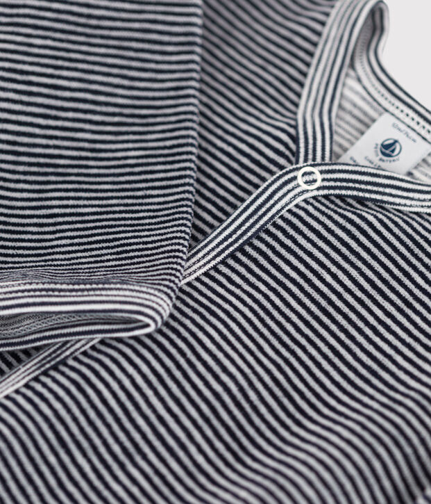Fluwelen babypyjama met milleraies-streepjes blauw/wit