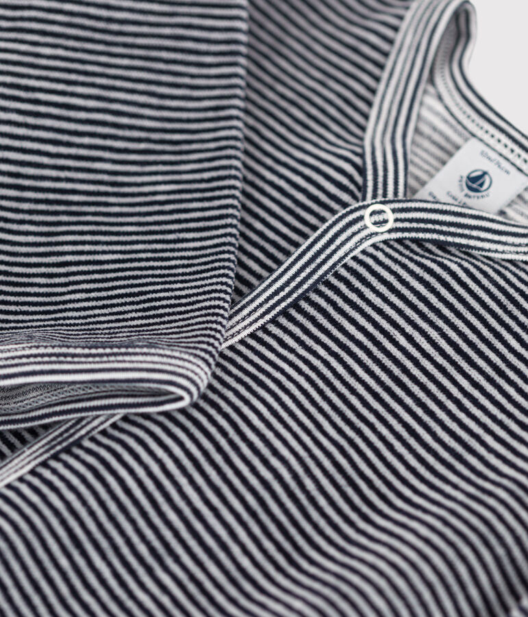 Fluwelen babypyjama met milleraies-streepjes blauw/wit