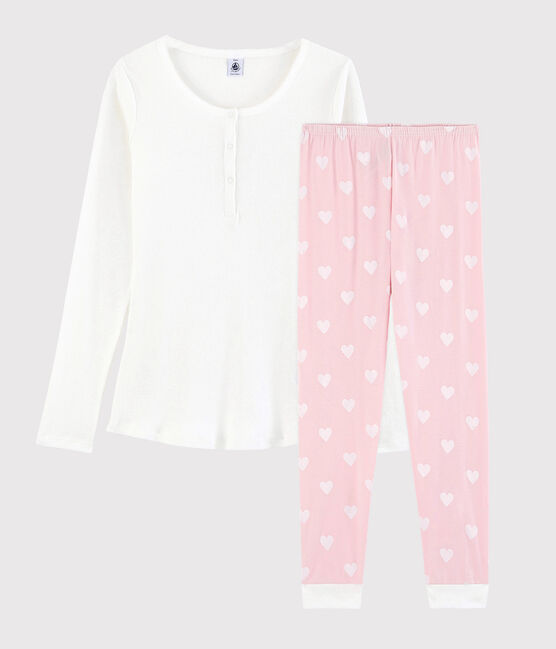 Pyjama fille-femme en coton blanc MARSHMALLOW/rose MINOIS