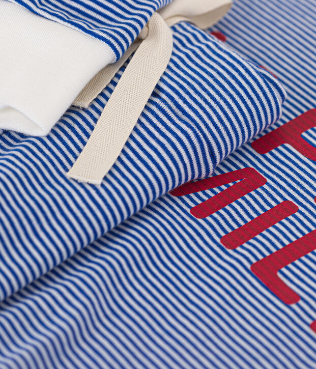 Pyjama en coton ray&eacute; femme bleu/blanc