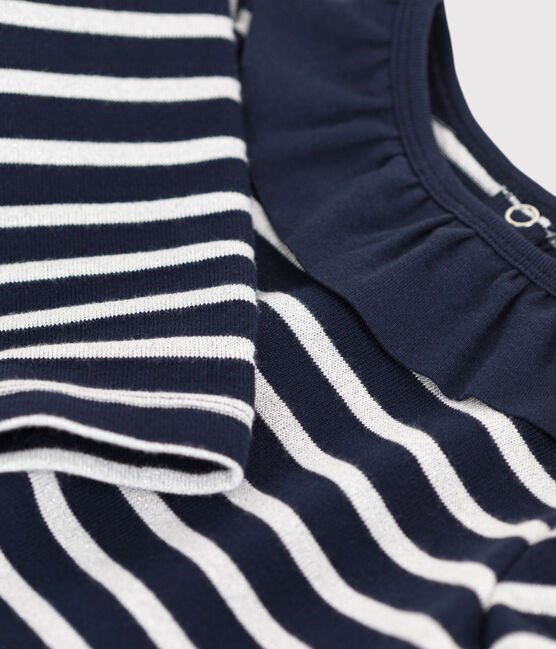 Meisjesjurk met lange mouwen in twee materialen blauw SMOKING/ ARGENT