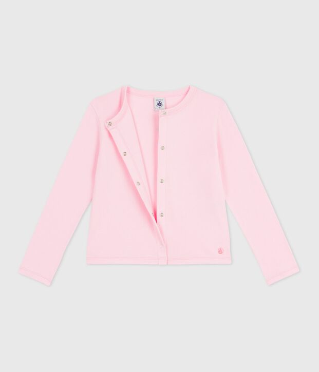Cardigan enfant en coton uni rose clair