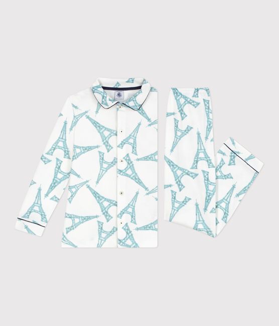 Katoenen geknoopte pyjama met print voor kinderen wit MARSHMALLOW/wit MULTICO