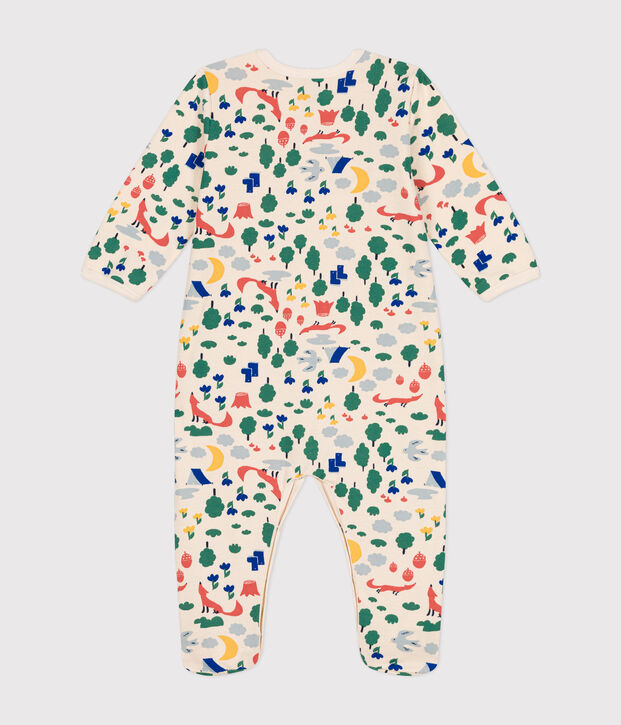 Babypyjama van geruwde fleece met bosprint ecru/multicouleur
