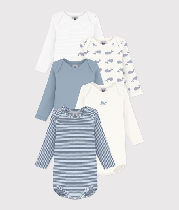 Lot de bodies manches longues en coton imprim&eacute; baleine b&eacute;b&eacute; multicouleur