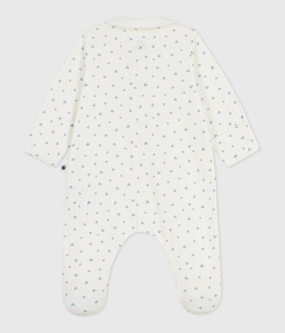 Fluwelen babypyjama met kraag en hartjesprint blauw MARSHMALLOW/ FLO