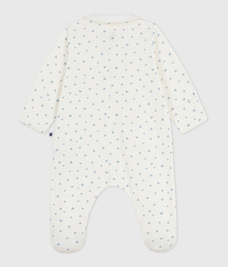 Pyjama b&eacute;b&eacute; en velours &agrave; col imprim&eacute; c&oelig;urs blanc/bleu