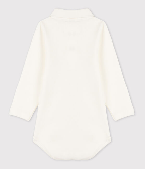 Body manches longues bébé col polo en coton blanc MARSHMALLOW