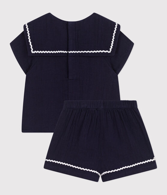 Tweedelig katoenen babysetje met marinedetails blauw SMOKING