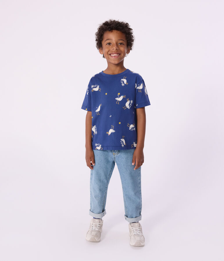 Katoenen T-shirt met korte mouwen en meeuwtjesprint voor kinderen blauw/multicouleur
