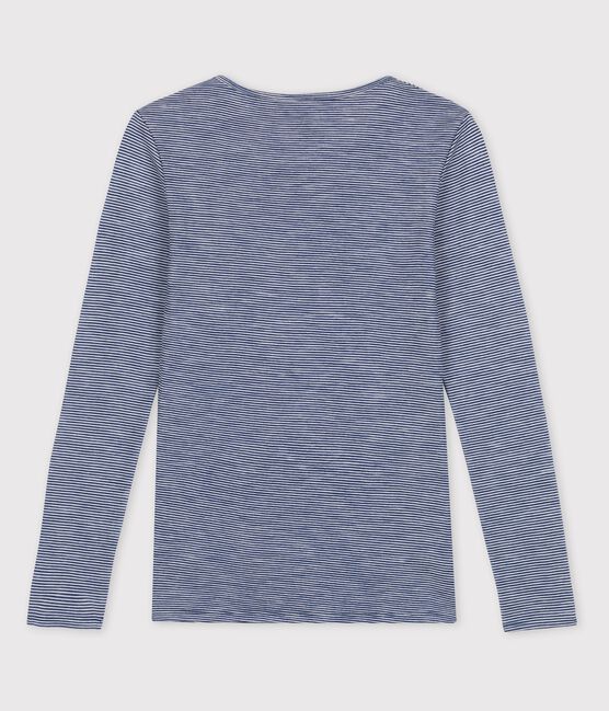 Gestreept Dames t-shirt van wol en katoen blauw SMOKING/wit MARSHMALLOW