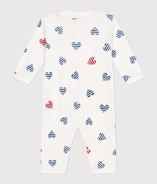 Pyjama b&eacute;b&eacute; en coton sans pieds avec col c&oelig;ur ray&eacute; blanc/multicouleur