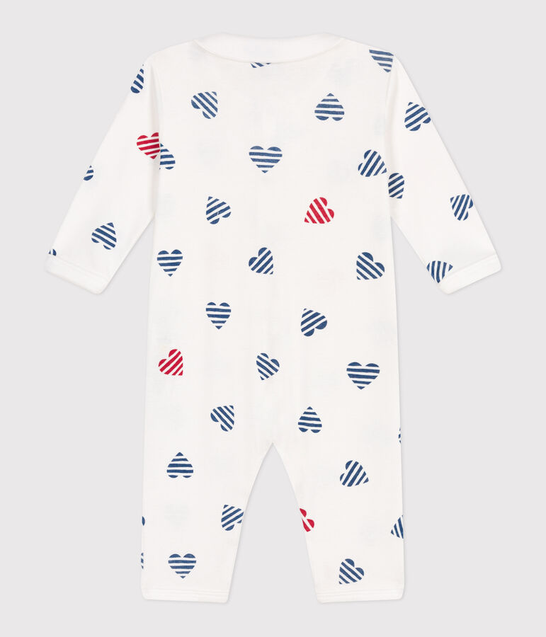 Gestreepte katoenen babypyjama met hartjes en strepen zonder voetjes met kraag wit/multicouleur