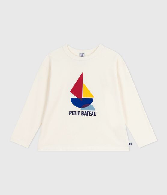 Katoenen T-shirt met lange mouwen en print voor kinderen ecru MILK