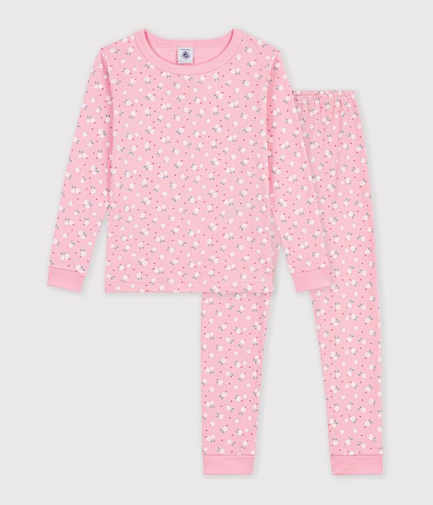 Pyjama tr&egrave;s ajust&eacute; enfant en coton imprim&eacute; rose/multicouleur