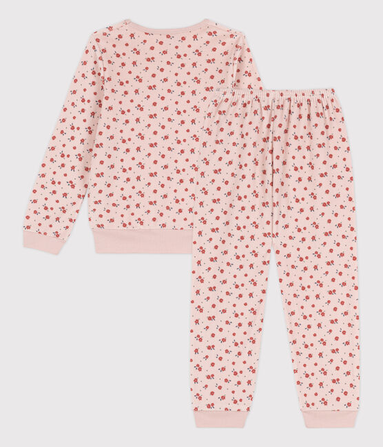 Fluwelen meisjespyjama met bloemetje roze SALINE/wit MULTICO