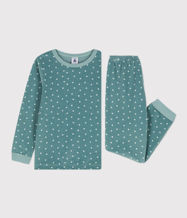 Fluwelen pyjama met sterretje voor kleine meisjes en jongens groen/wit