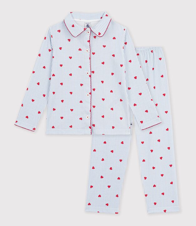 Pyjama boutonn&eacute; enfant en coton &agrave; c&oelig;urs blanc/multicouleur