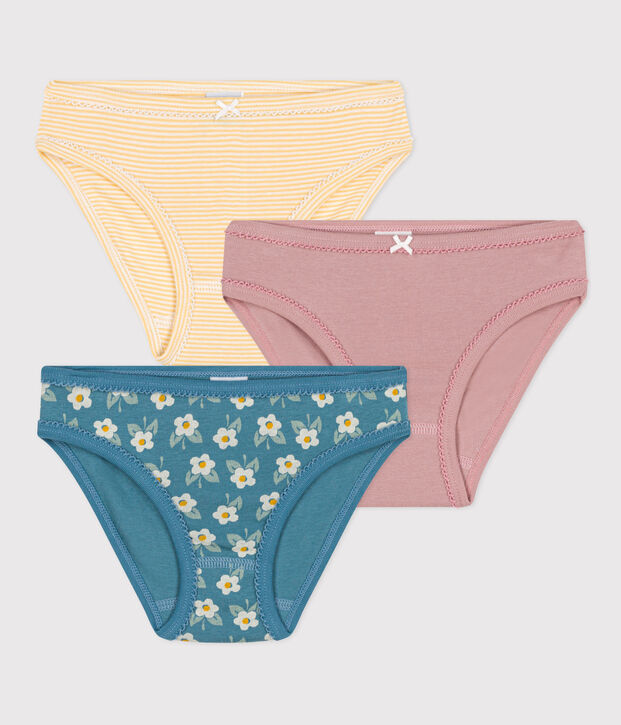 Set van 3 meisjesslips met bloemetje in katoen multicouleur