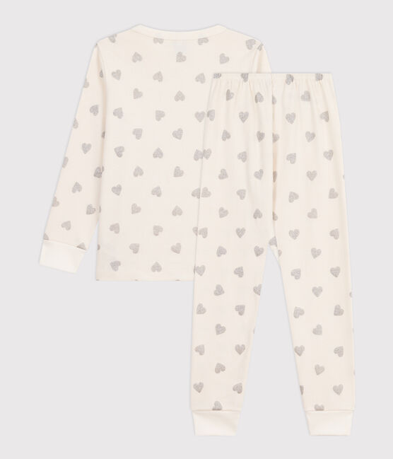 Pyjama enfant en coton imprimé cœurs argentés écru MILK/ ARGENT