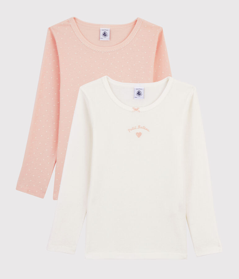 Lot de 2 tee-shirts manches longues coeurs petite fille variante 1