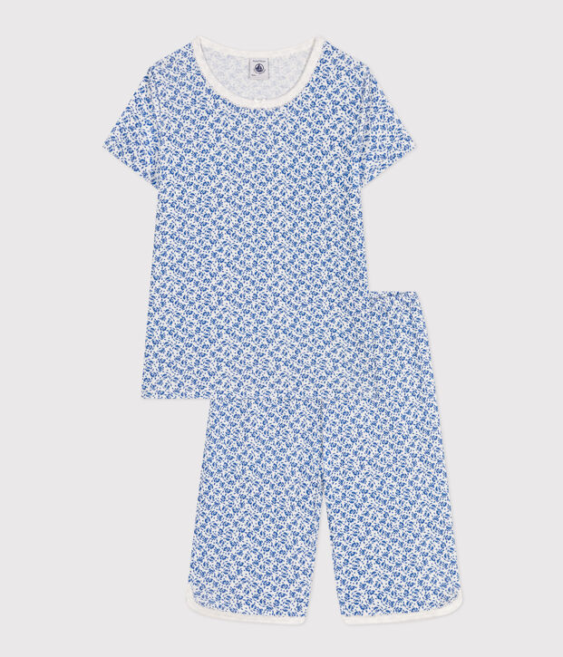 Katoenen capri pyjama met bloemenprint voor kinderen blauw/blauw