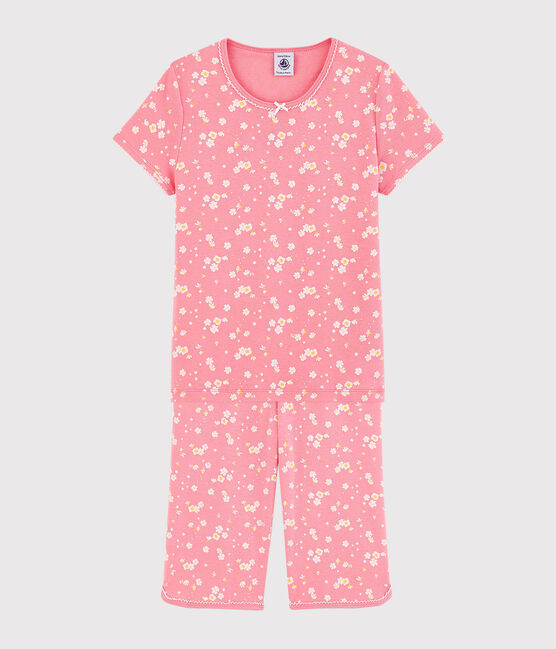 Pyjacourt imprimé fleurs de cerisier petite fille en coton rose GRETEL/blanc MULTICO