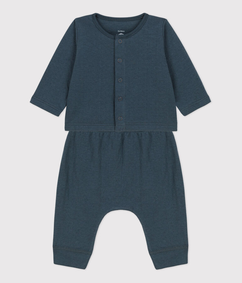 Ensemble 2 pi&egrave;ces uni en tubique bio b&eacute;b&eacute; gris