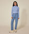 L'ICONIQUE, dames-T-shirt met rolkraag in ribstof blauw SKY CHINE