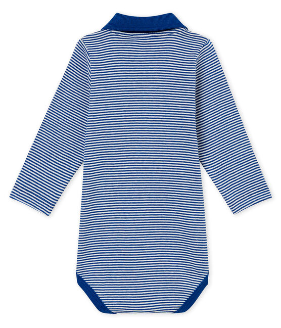 Body col polo rayure milleraies bébé garçon bleu LIMOGES/blanc MARSHMALLOW