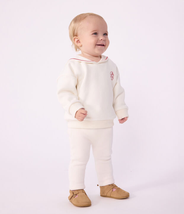 Effen katoenen babysweatshirt met matrozenkraagje en borduursel MILK