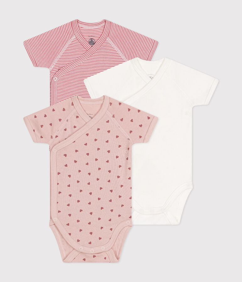 Lot de 3 bodies crois&eacute;s manches courts en coton b&eacute;b&eacute; multicouleur