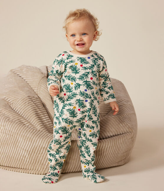 Babypyjama van geruwde fleece met kerstboomprint wit AVALANCHE/ MULTICO
