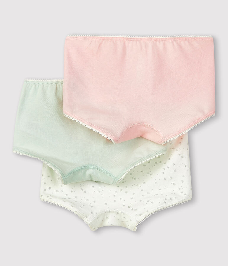 Lot de 3 shorties imprim&eacute; paillette petite fille en coton biologique et &eacute;lasthanne multicouleur