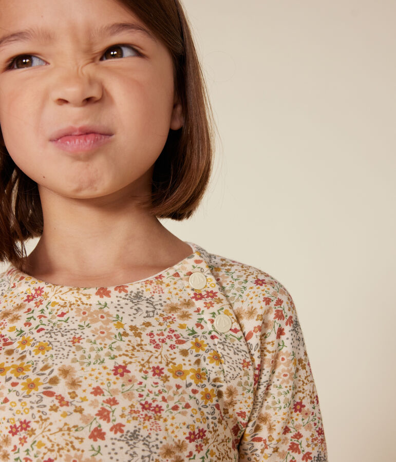 Meisjesjurk met lange mouwen van tubic ecru/multicouleur
