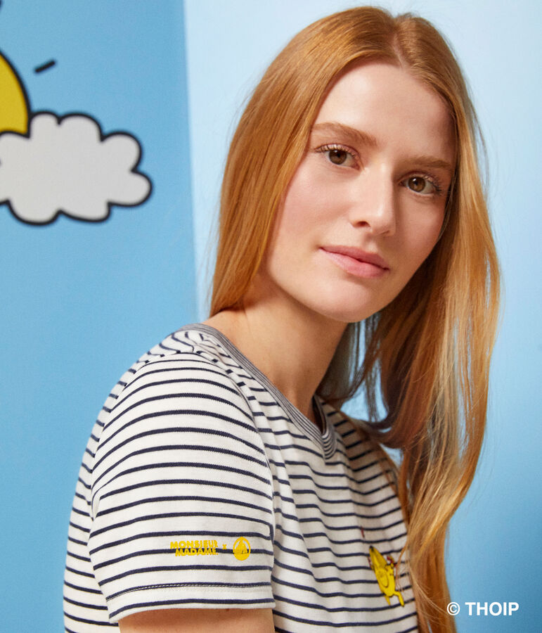 L'Iconique, katoenen T-shirt voor dames met Monsieur Madame-motiefje wit MARSHMALLOW/blauw SMOKING