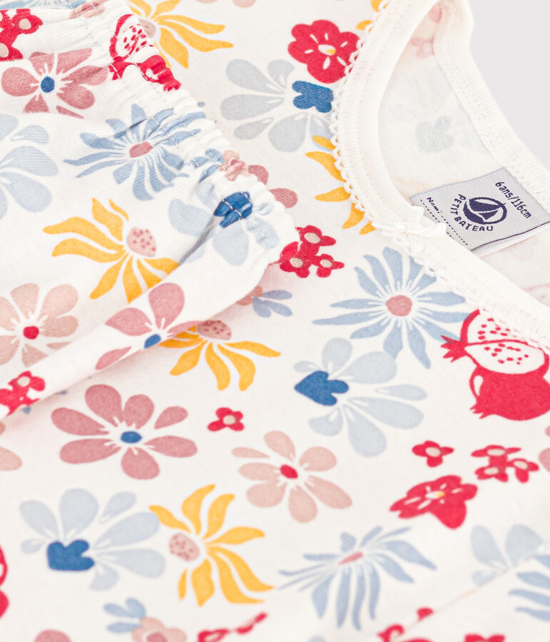 Aansluitende korte pyjama van katoen met bloemenprint voor kinderen wit/multicouleur