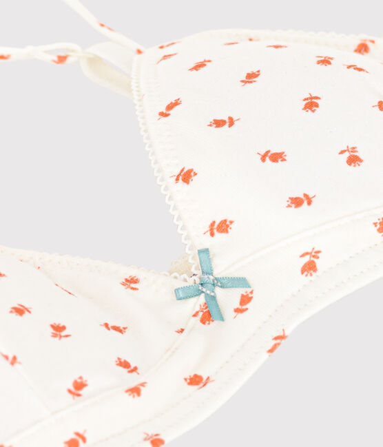 Soutien gorge paddé fleur en coton et élasthanne fille blanc MARSHMALLOW/blanc MULTICO