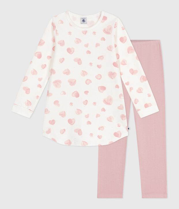 Nachthemd en legging voor kinderen van joggingstof met hartjesprint roze/multicouleur
