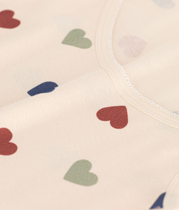 Damesnachtkleed met hartjesmotief in katoen ecru/multicouleur