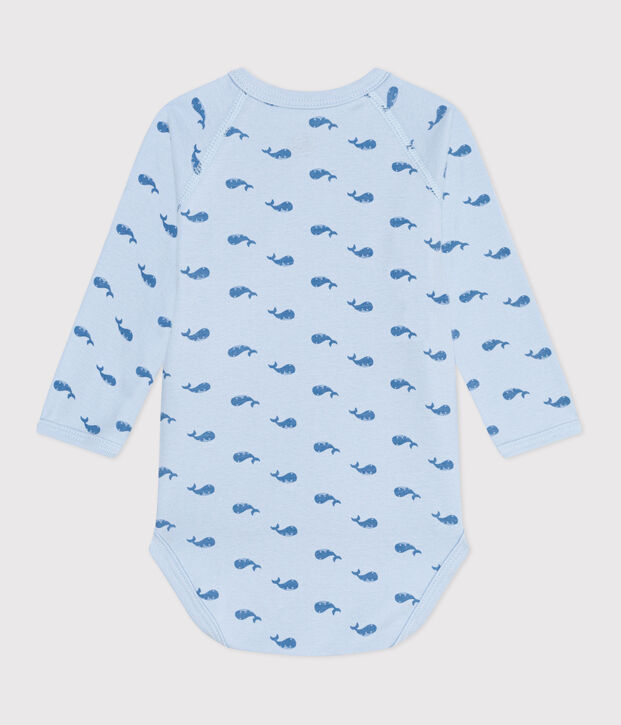 Body crois&eacute;s manches longues en coton b&eacute;b&eacute; bleu/bleu