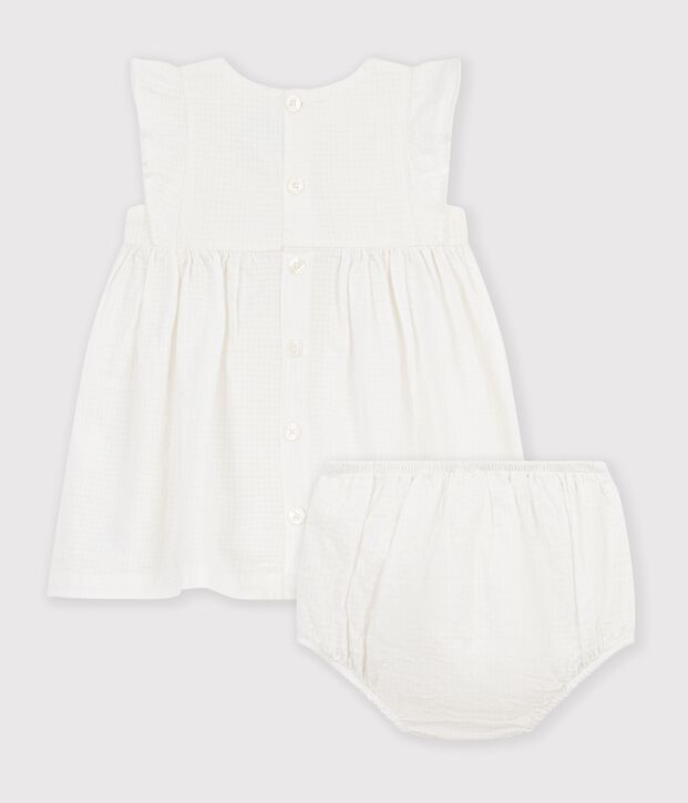 Robe b&eacute;b&eacute; en coton manches courtes unie blanc