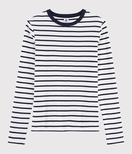 T-shirt iconique col rond Femme blanc MARSHMALLOW/bleu SMOKING